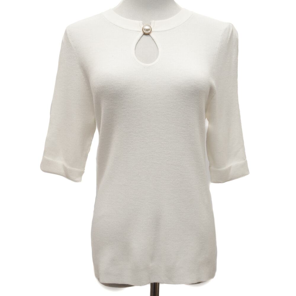 One Grey Day White Short Sleeve Business Casual Sweater Size Large